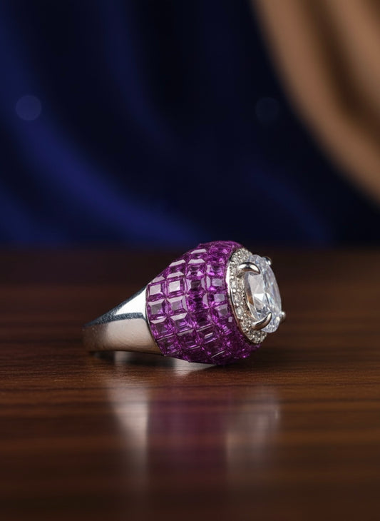 Oval Halo & Pink Pave Ring