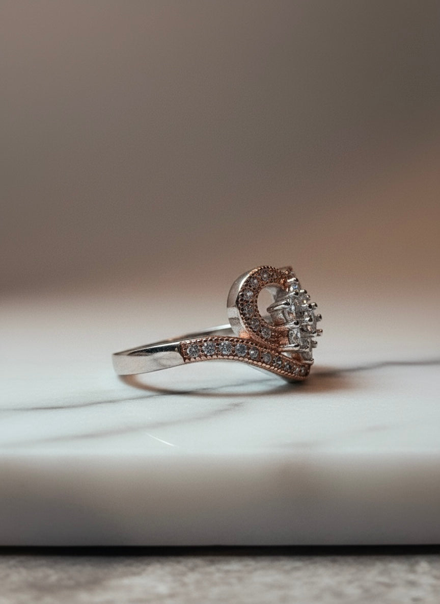 Heart and Flower Halo Ring