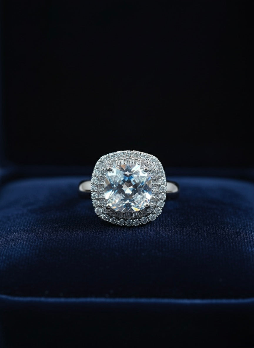 Cushion-Cut Double Halo Ring