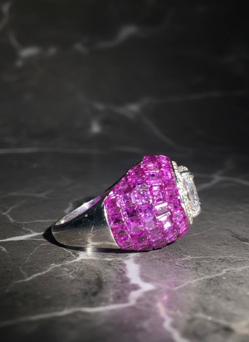 Oval Halo & Pink Pave Ring