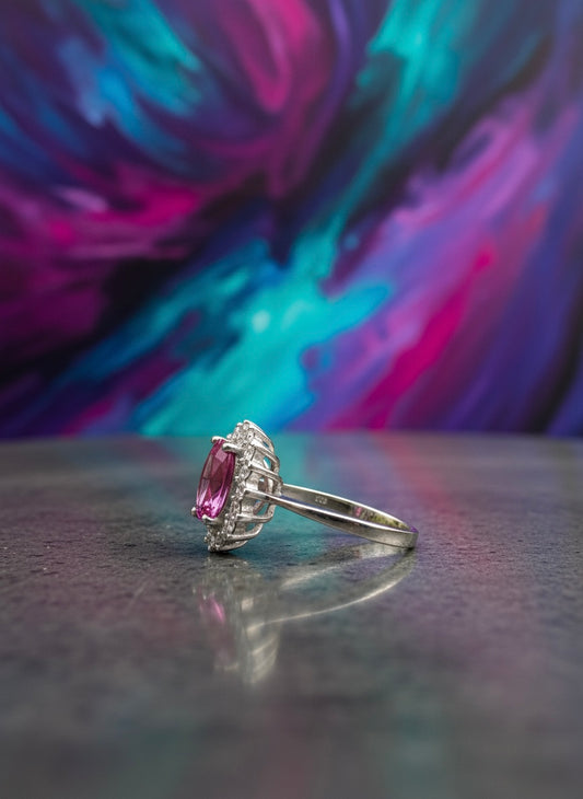 Pink Tourmaline Oval Halo Ring