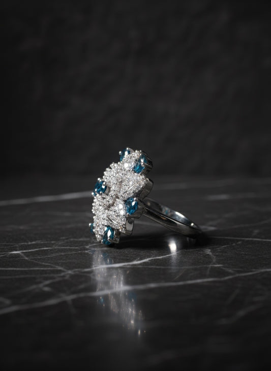 Blue Sapphire & Diamond Flower Ring
