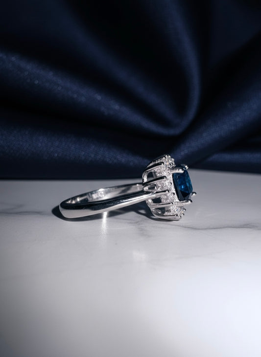 Cushion-Cut Blue Halo Ring