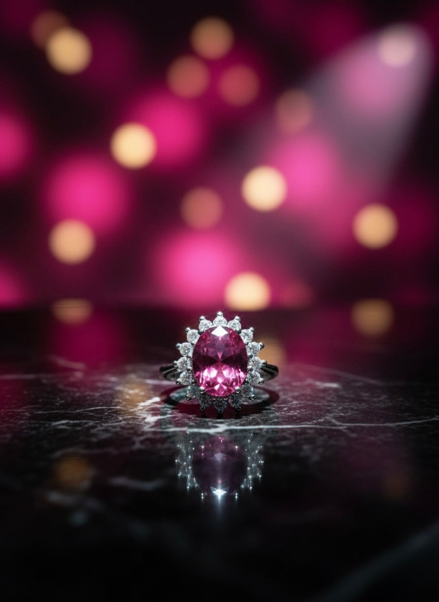 Pink Tourmaline Oval Halo Ring
