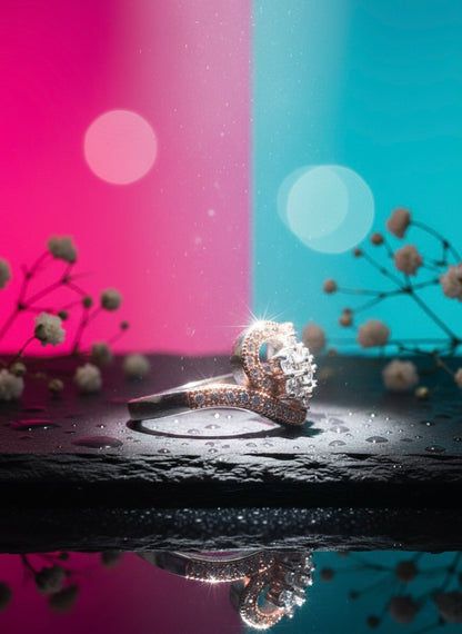 Heart and Flower Halo Ring