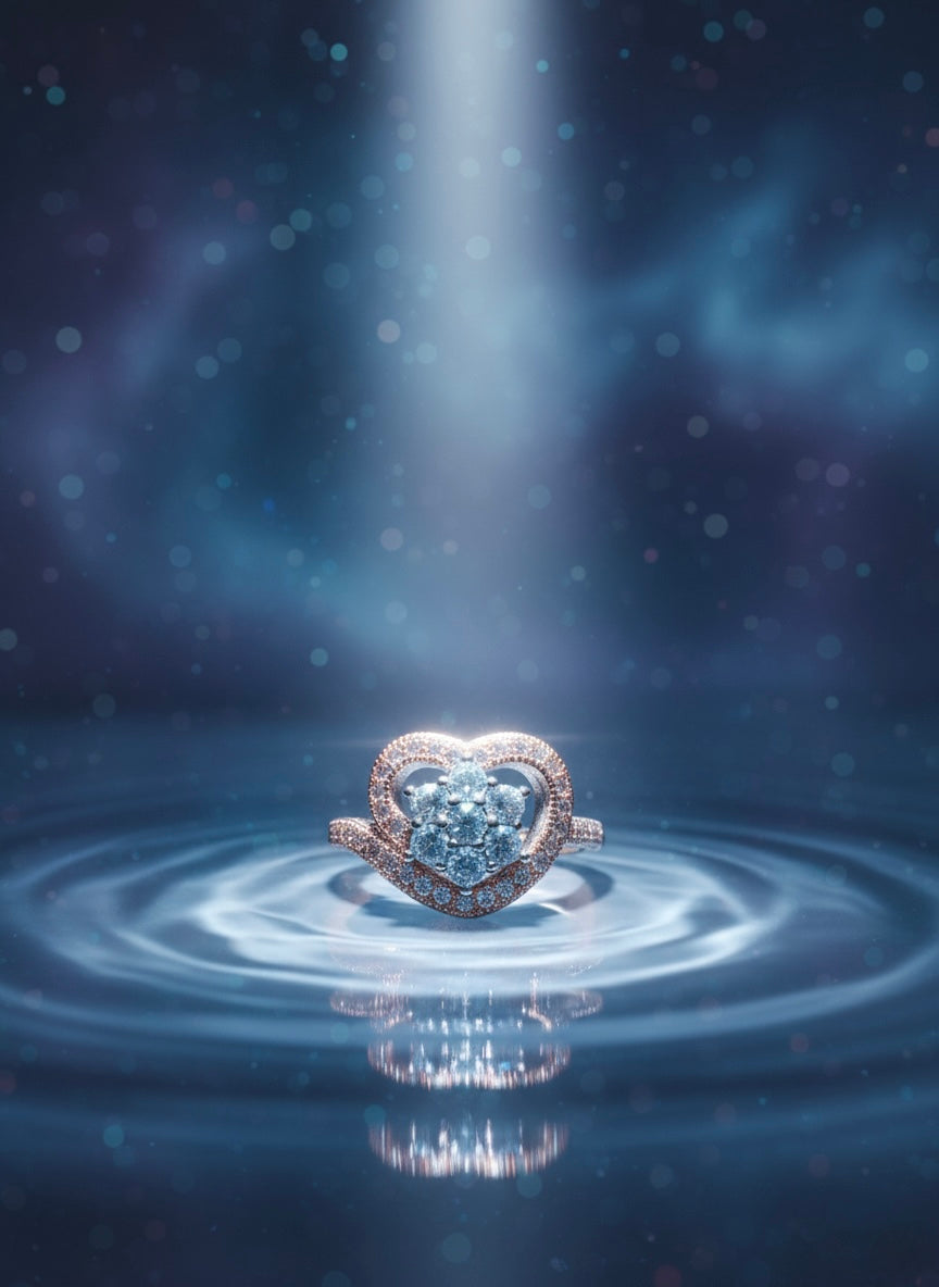 Heart and Flower Halo Ring