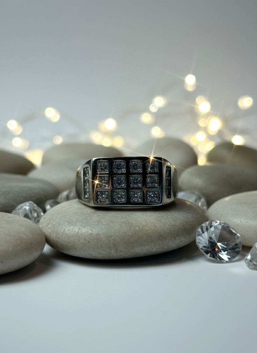 Grid Pave-Set CZ Ring