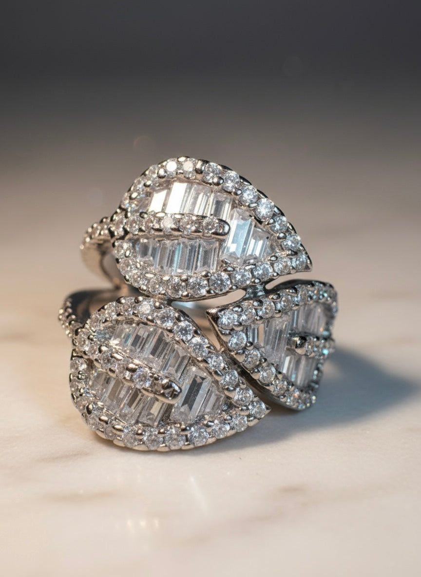 Dual Leaf Baguette Ring