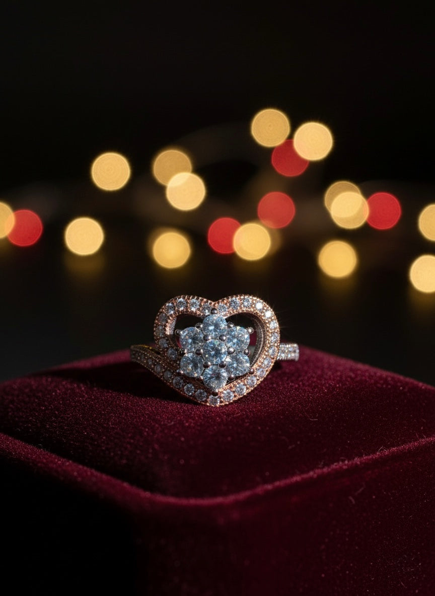 Heart and Flower Halo Ring