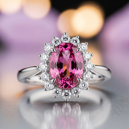 Pink Tourmaline Oval Halo Ring