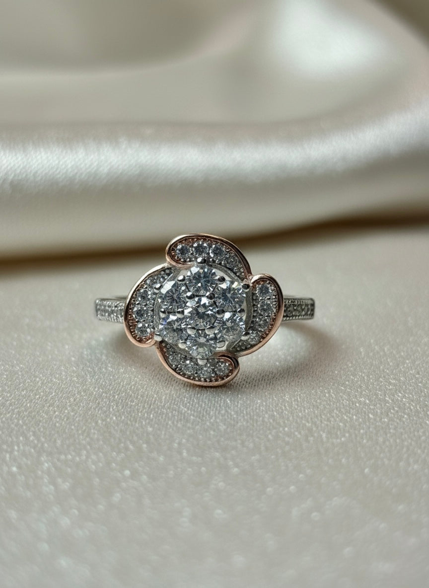 Two-Tone Petal Halo Ring
