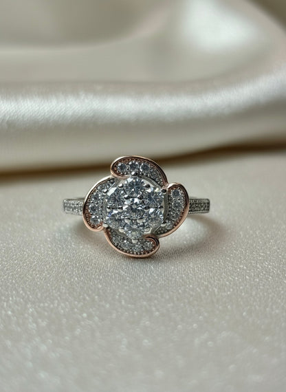 Two-Tone Petal Halo Ring