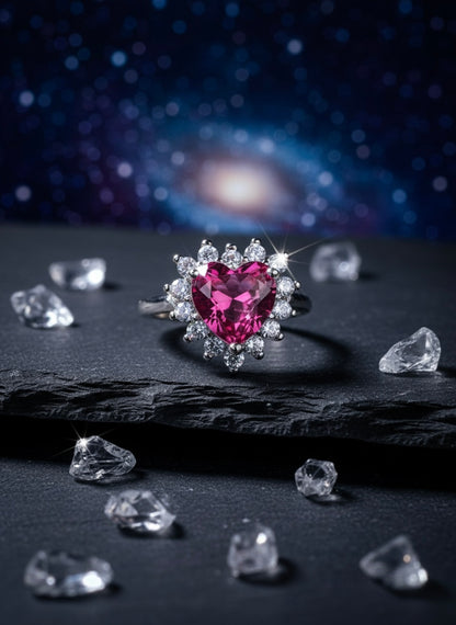 Pink Heart Halo Ring