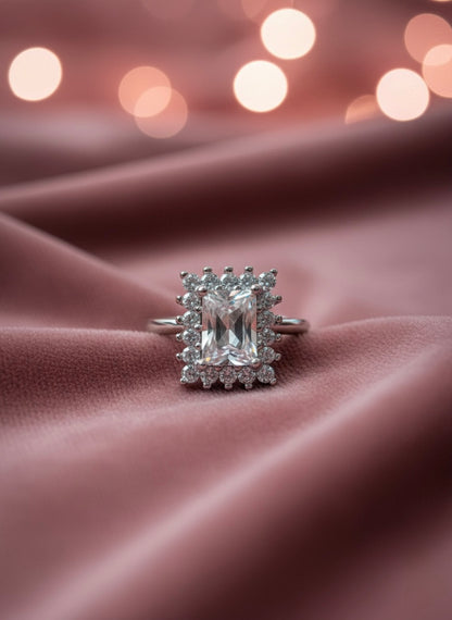 Emerald-Cut Halo Ring