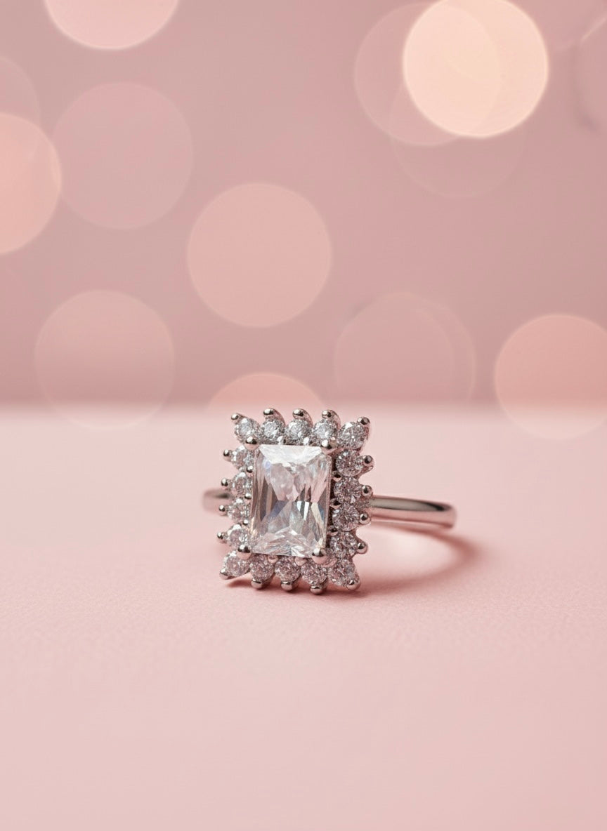 Emerald-Cut Halo Ring