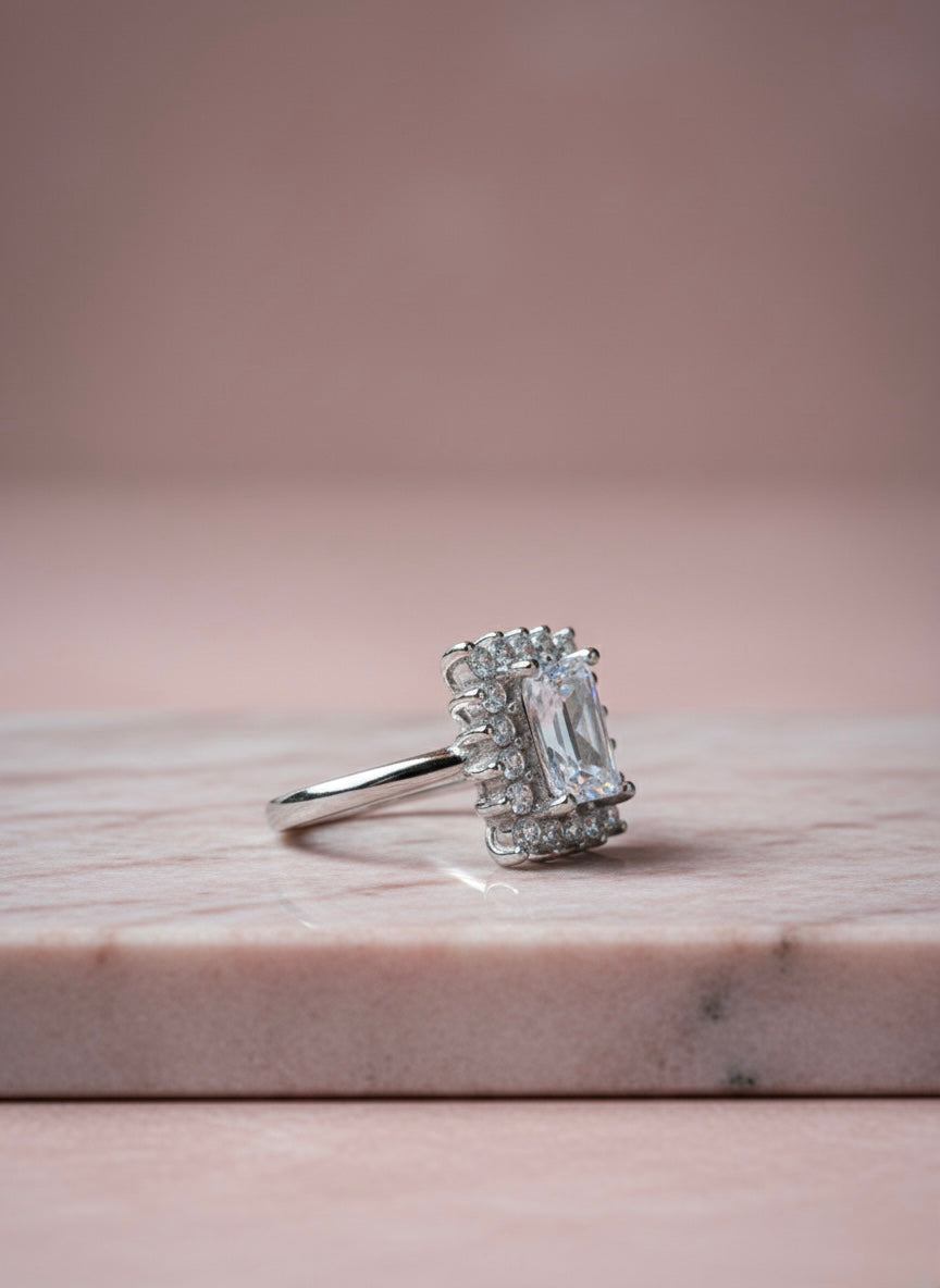 Emerald-Cut Halo Ring