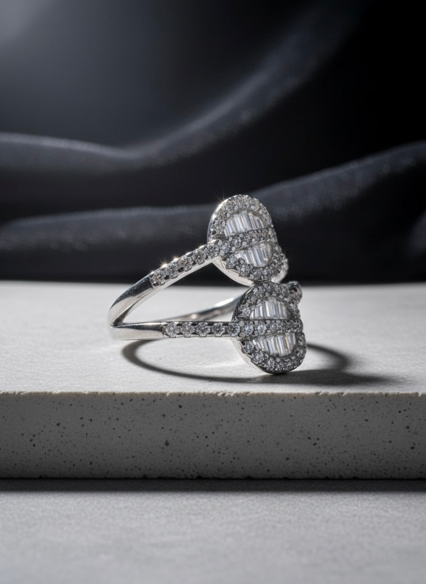 Dual Leaf Baguette Ring