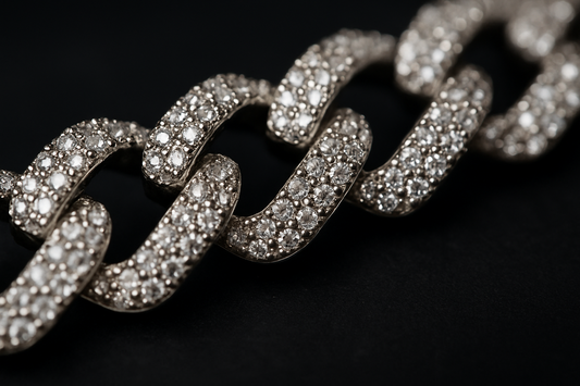 Close-up detail of diamond Cuban chain links