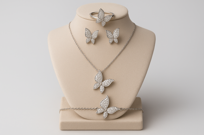 Complete 4-Piece Butterfly Jewelry Set on Display Stand